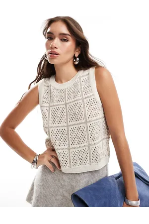 JDY Cremefarvet croptop i hulstrik-Hvid