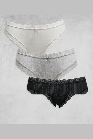 Cotton On Cotton On - Pakke med 3 par bikini-briefs med blonder i bomuldspointelle i sort/grå/hvid-Multifarvet