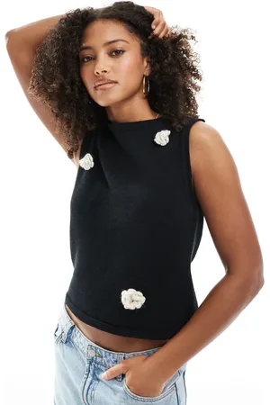 ASOS Strikket tanktop med bred halsudskæring og kontrasterende blomsterdetaljer