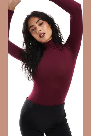 Bershka Bordeauxrød og langærmet bodystocking med høj hals