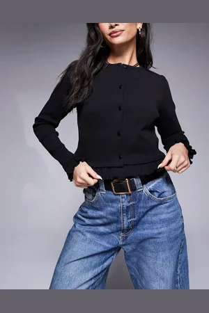 ASOS Cardigan med flæser i mini-ribstrik