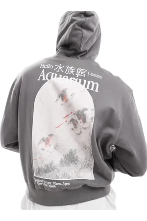 ASOS Oversized og koksgrå hættetrøje med fotoprint på ryggen