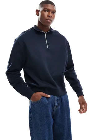 ASOS Essentials - Marineblå, oversized og firkantet sweatshirt med kvart lynlås