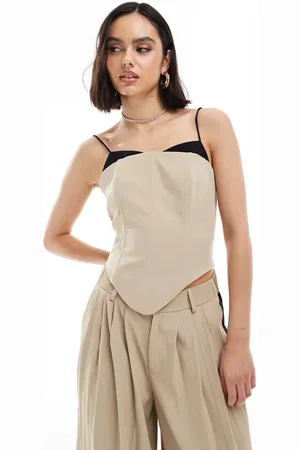 Extro & Vert Beige korset-top med sort BH-detalje - Del af sæt