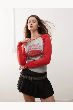 Daisy Street Baby-T-shirt med røde kontrastærmer og tigerprint med college-design