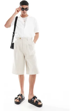ASOS Elegante longline-shorts i hørblanding med tekstur-Neutral