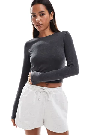 Pull&Bear T-shirt med lange ærmer i mørkegrå syrevask