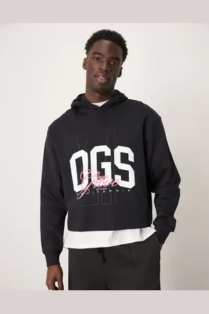 ASOS Gråmeleret oversized sweatshirt med firkantet pasform og atletisk print-Sort