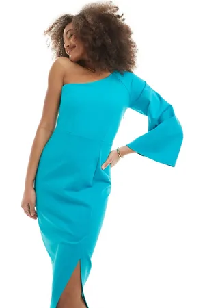 Closet Turkis pencilkjole med oneshoulder-snit-Blå