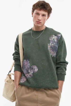 Topman Grøn forvasket sweatshirt i oversized pasform med blomsterprint fortil og bagpå