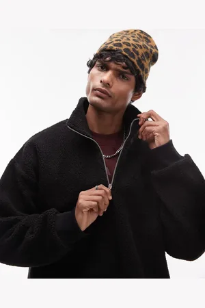 Topman Sweatshirt med 1/4 lynlås i imiteret lammeskind