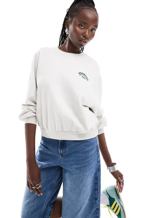 Wrangler Cremefarvet sweatshirt i loose fit med logo på brystet-Hvid