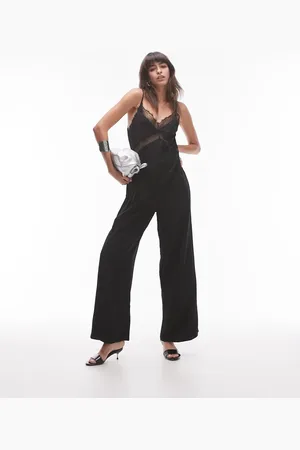Topshop Midi-jumpsuit i jacquard med blondedetaljer på brystet