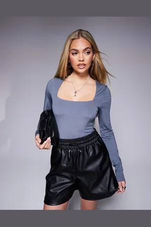 ASOS Stramtsiddende bodystocking med firkantet hals og lange ærmer