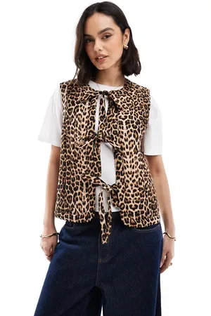 VERO MODA Vest med bindebånd foran og leopardprint-Multifarvet