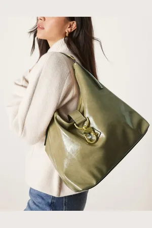 ASOS Lys kakifarvet tote med statement-spænde i poset design-Grøn