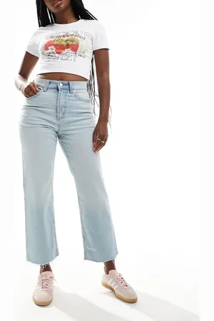 ASOS Cropped jeans med lige ben og comfort-stretch i afbleget, tonet vask-Blå