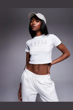 Kaiia Hvid og sandfarvet baby-t-shirt med broderet logo - Del af sæt