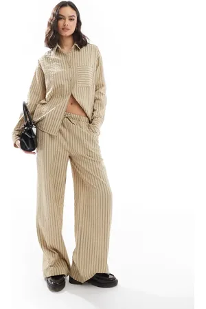 Threadbare Beige pull on-bukser med brune striber - Del af sæt-Sort