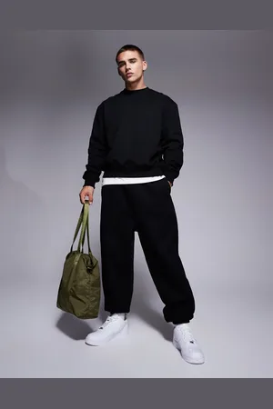 ASOS Premium - Oversized og sorte joggingbukser i kraftigt 400 gsm-stof