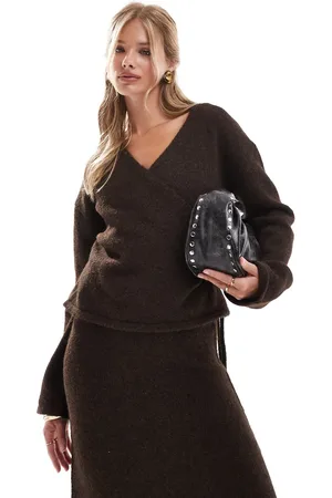 4th & Reckless Chokoladebrun vamset cardigan med bindebånd i siden i strikket uldblanding - Del af sæt
