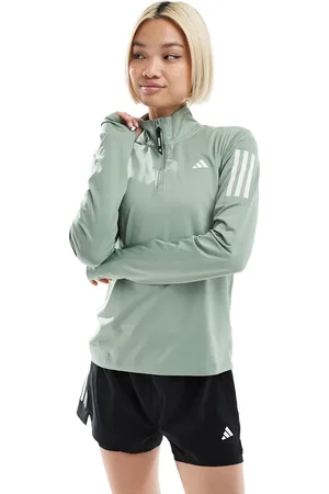 adidas Adidas Running - Own The Run - Sølvgrøn top med 1/4 lynlås-Grå