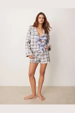 ASOS Blåternede pyjamasshorts i børstet materiale - Del af sæt-Multifarvet