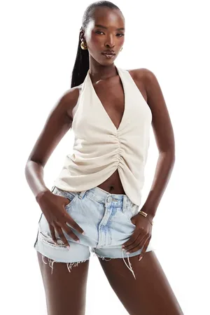 ASOS Rynket top med halterneck i -Neutral
