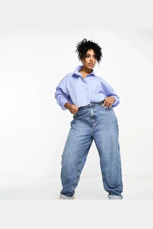 ASOS ASOS DESIGN Curve - Blå afslappede mom-jeans med høj talje