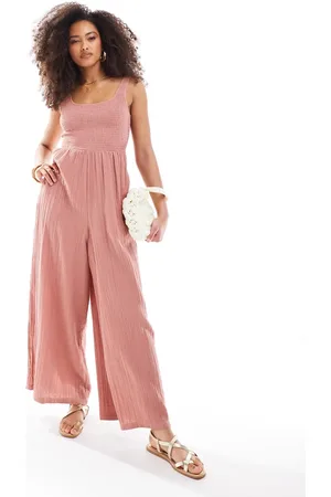 ASOS Støvet rosa jumpsuit med vide ben og dyb rund hals-Lilla