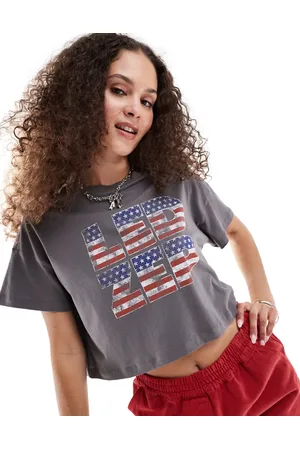 Noisy May Croptop med Led Zeppelin-print i grå