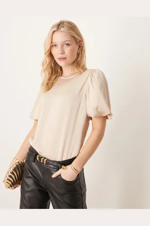 VILA Beige top med korte ærmer i satin-Neutral