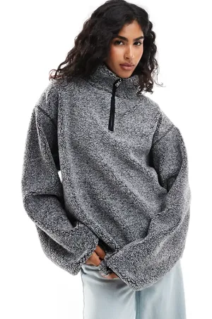 ASOS Oversized fleece-trøje med halv lynlås i imiteret lammeskind