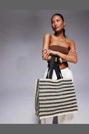 South Beach Tote-taske med monokrome striber i strå
