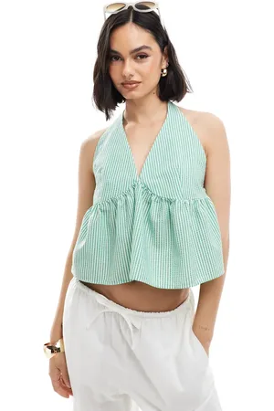 ASOS Halterneck-top med grønne striber og åben side med bindedetalje