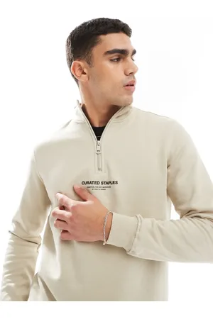 Only & Sons Curated - Beige højhalset sweater med 1/4 lynlås-Neutral