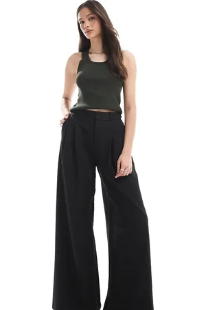 Stradivarius Tall - Plisserede og sorte bukser med brede ben