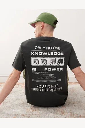 Obey Permission - Vintage-sort T-shirt med grafisk logo og print på ryggen