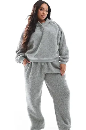ASOS ASOS DESIGN Curve - Blåt lounge-sæt med oversized hættetrøje og joggingbukser i imiteret lammeskind