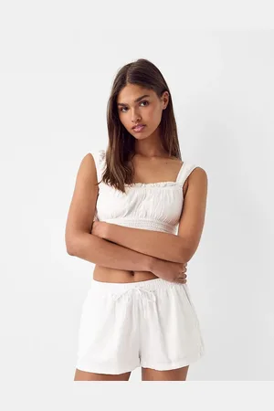 Bershka Hvide shorts med bindetalje i hørlook