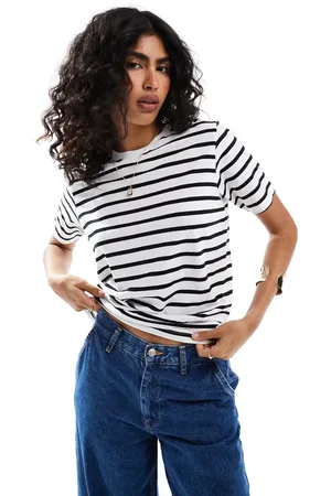 JJXX Hvid oversized cropped T-shirt med sorte striber