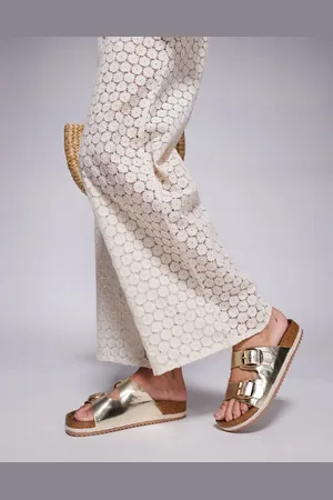 South Beach Guldfarvede espadrille-sandaler med to spænder