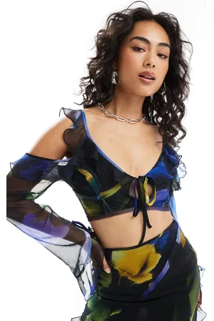 ASOS Croptop med cold shoulders og stort - Del af sæt-Multifarvet