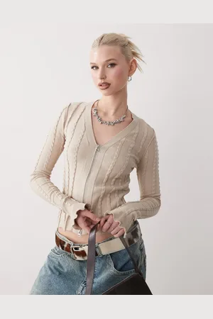 Weekday Cardigan med gennemgående lynlås og tekstur i slim fit-Neutral