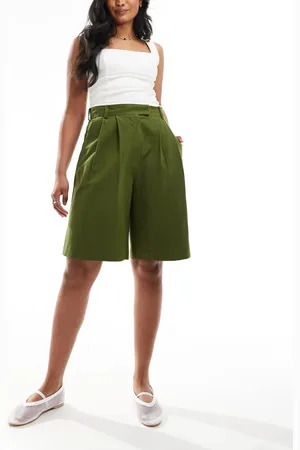 ASOS Olivengrønne skræddersyede longline-shorts med høj talje i hørblanding