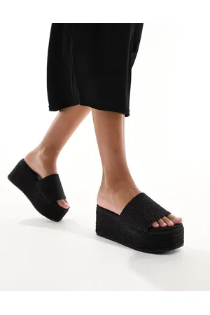 South Beach Sorte espadrille-sandaler med flatform-sål