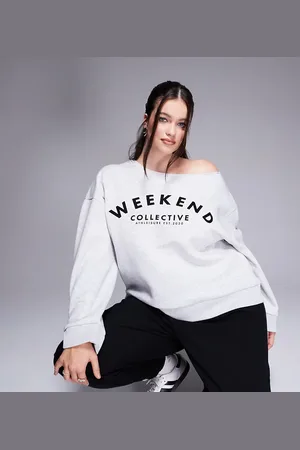 ASOS Weekend Collective Curve - Lysegråmeleret offshoulder-sweatshirt med afslappet pasform