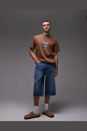 Topman Blå mellemlange denim-jorts i mellemvask