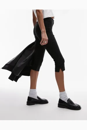 Topshop Sorte capri-bukser med nålestriber i bengalin