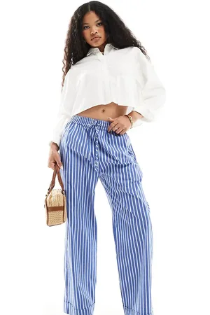 River Island Blå poplin-bukser med mellemhøj talje og hvide striber
